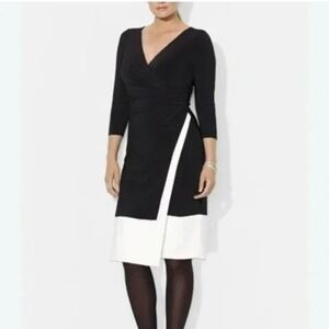 Lauren Ralph Lauren Faux Wrap Sheath Dress 6P Colorblock Ruched Classic Timeless